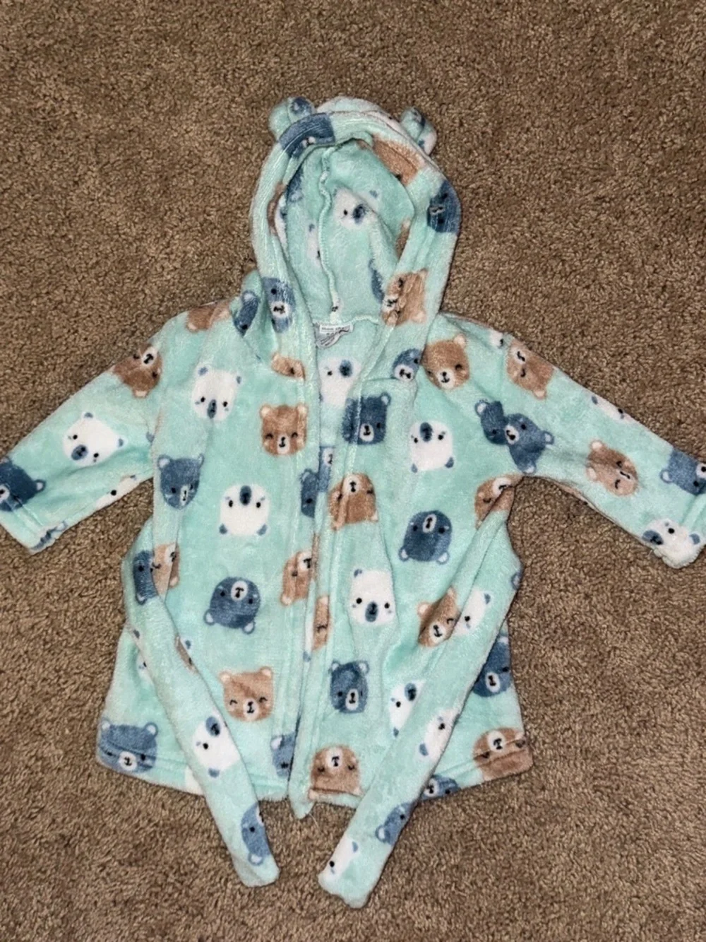 Blue and brown bear print robe size 0-9M
